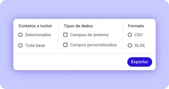 Huggy contact export window with the data type and file format options Huggy contact export window with the data type and file format options