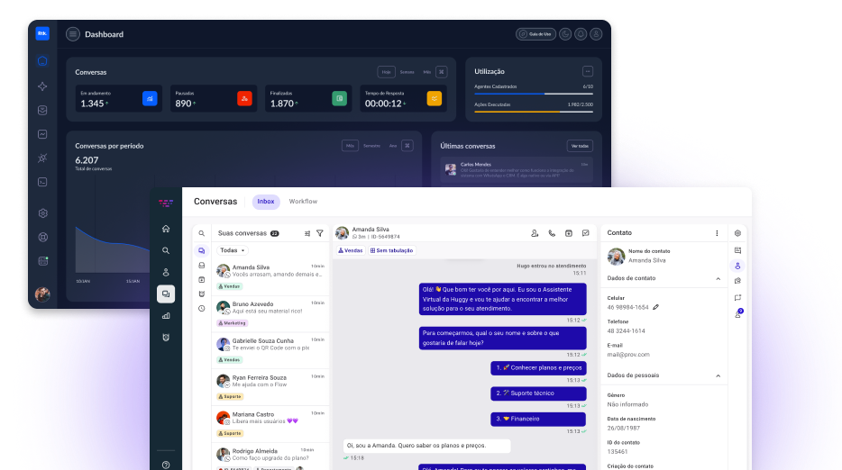 Huggy metrics dashboard and conversation panel