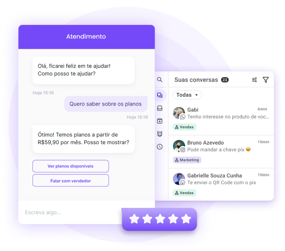 Huggy digital customer service platform with WhatsApp, Instagram and chat conversations centralized in a single screen