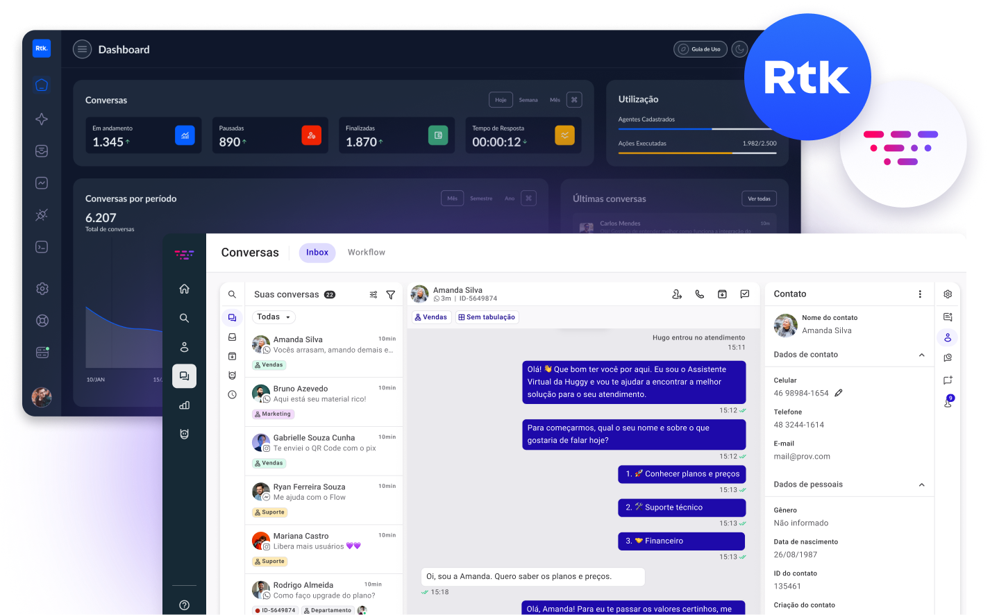 Huggy platform integrated with Rotik and AI Agents handling conversations Huggy platform integrated with Rotik and AI Agents handling conversations